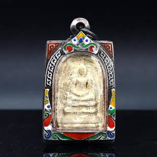 Vintage Siamese Buddha Image Amulet Decorated Case Pendants: 5.5x3.5cm Weight: 31 grams