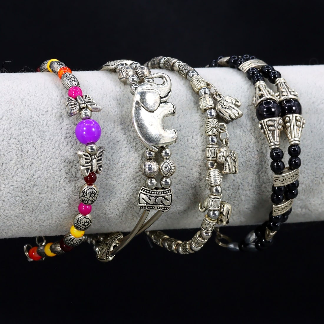 Set of Four Tribal Silver Charm with Colored Beads Bracelet (1 of 2)