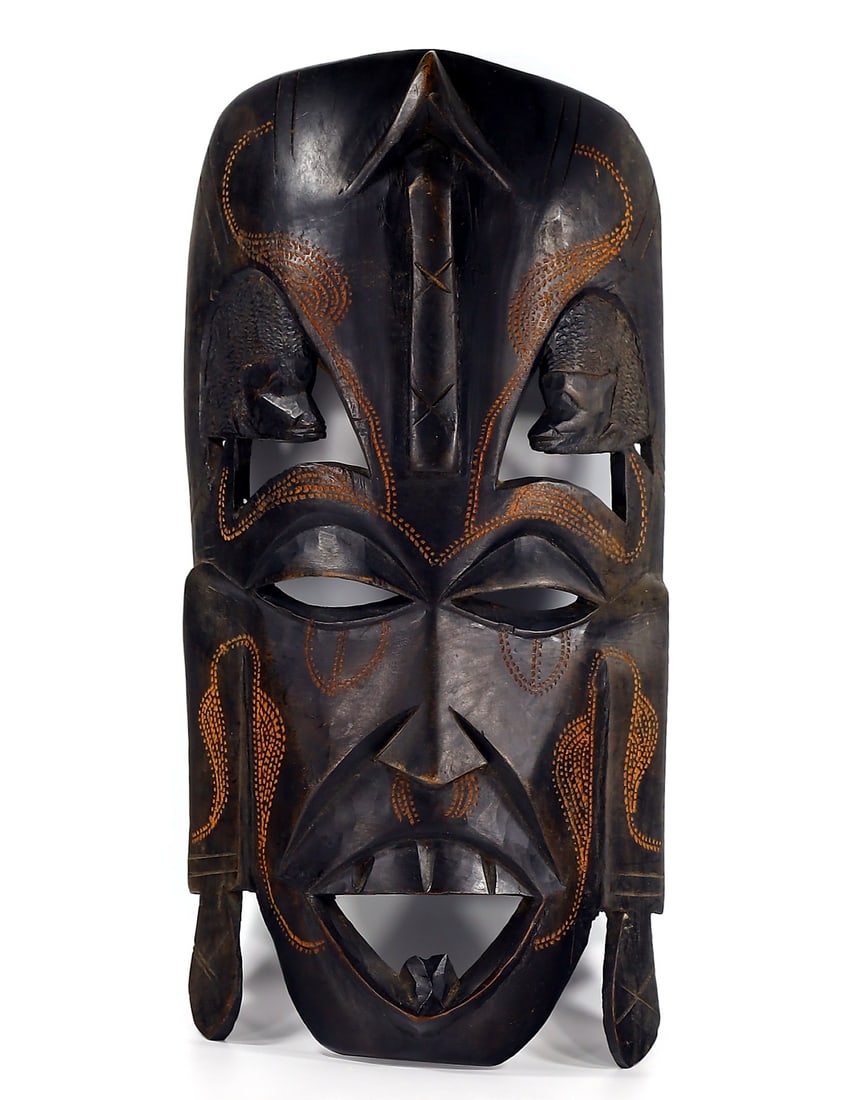 13" Vintage Hand Carved Wood African Tribal Ceremonial Mask Wall Decor Decoration (1 of 2)