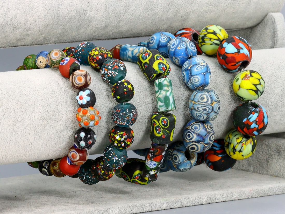 Five Strands of Art Deco Millefiori Art Glass Bead Bracelets (1 of 2)
