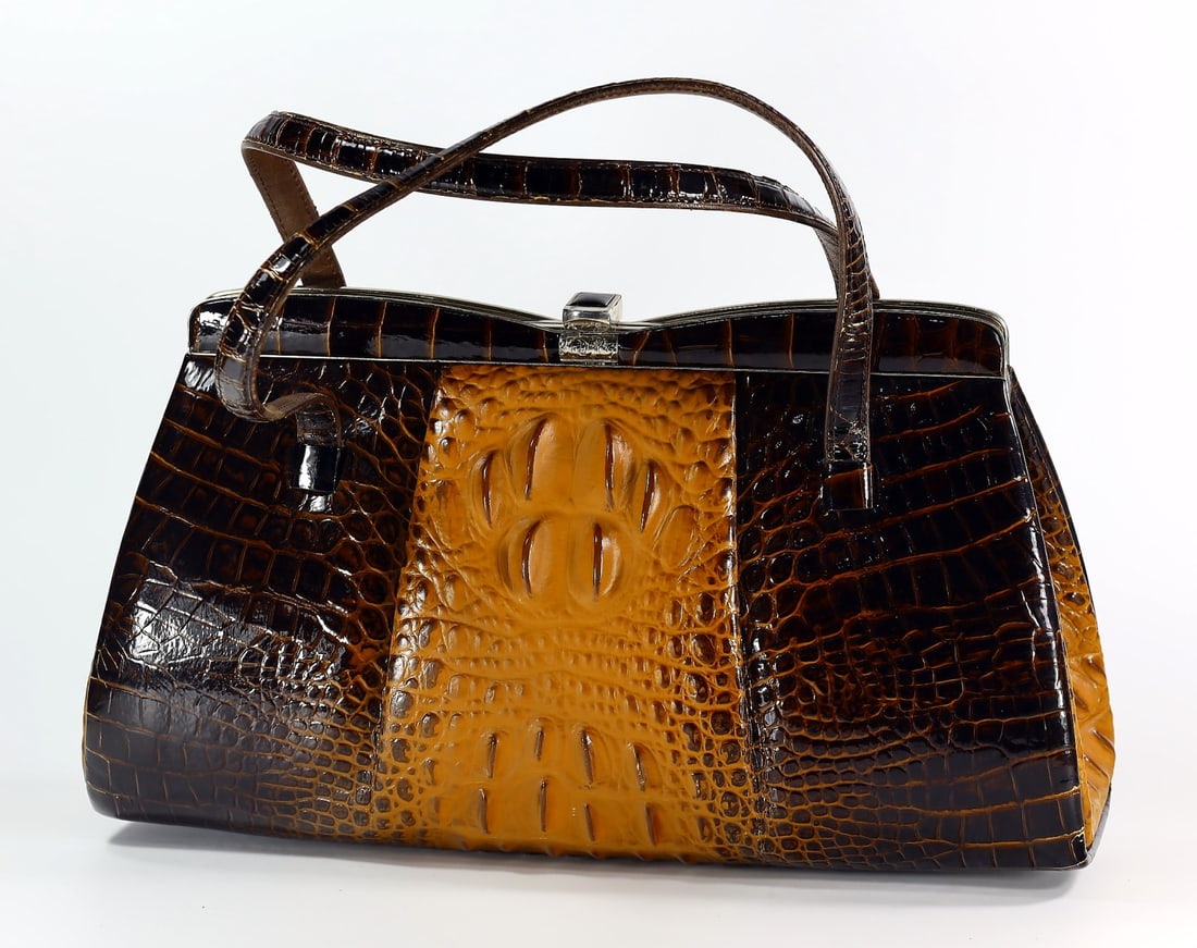 Vintage Genuine Crocodile Skin Leather Handbag Used: 32x18cm Weight: 596 grams