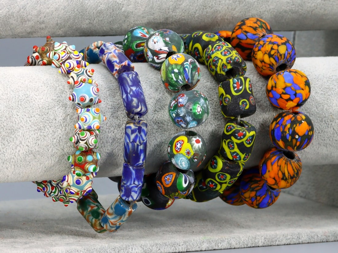Five Strands of Art Deco Millefiori Art Glass Bead Bracelets (1 of 2)