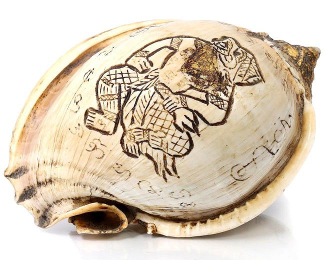 Antique Conch Shell Carved Hanuman with Inscription (1 of 3)
