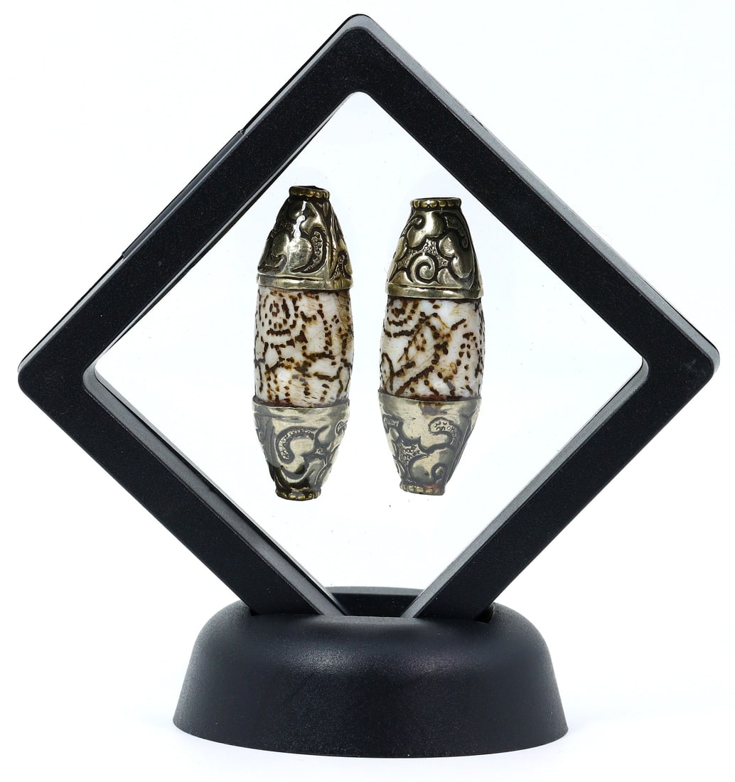 Vintage Himalayan Tibetan Conch Shell Brass Beaded Necklace (1 of 2)