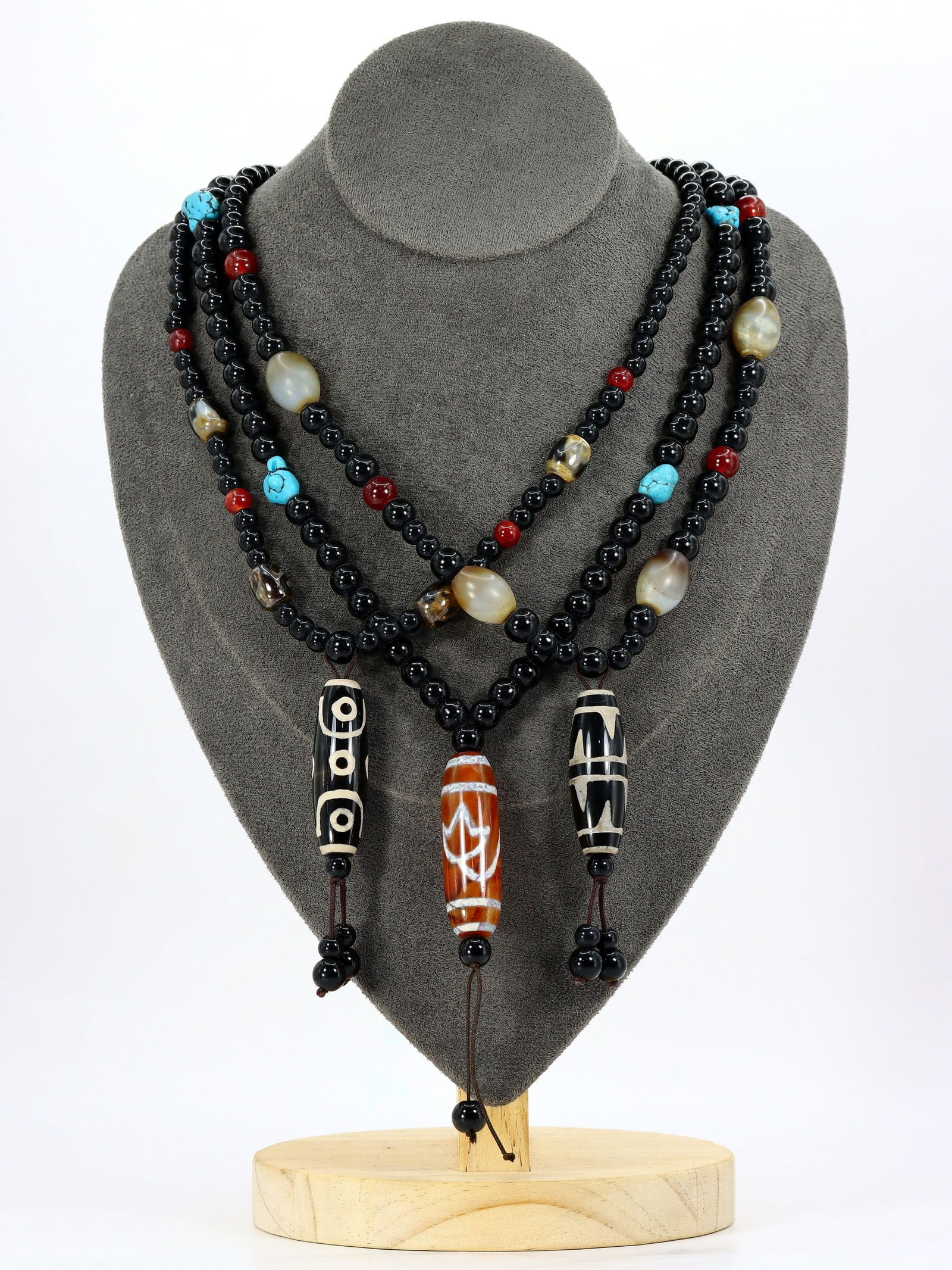 Three Set of Chinese Tibetan Eyed dzi Beads Necklaces (1 of 2)