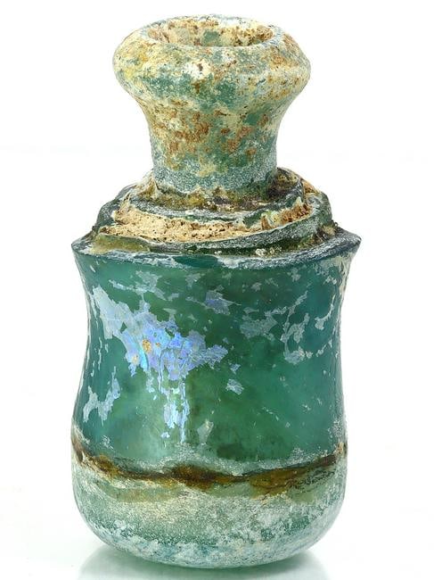 Ancient Western Asiatic Roman Glass Unguentarium Bottle Art Antique: 7x4cm Weight: 76 grams
