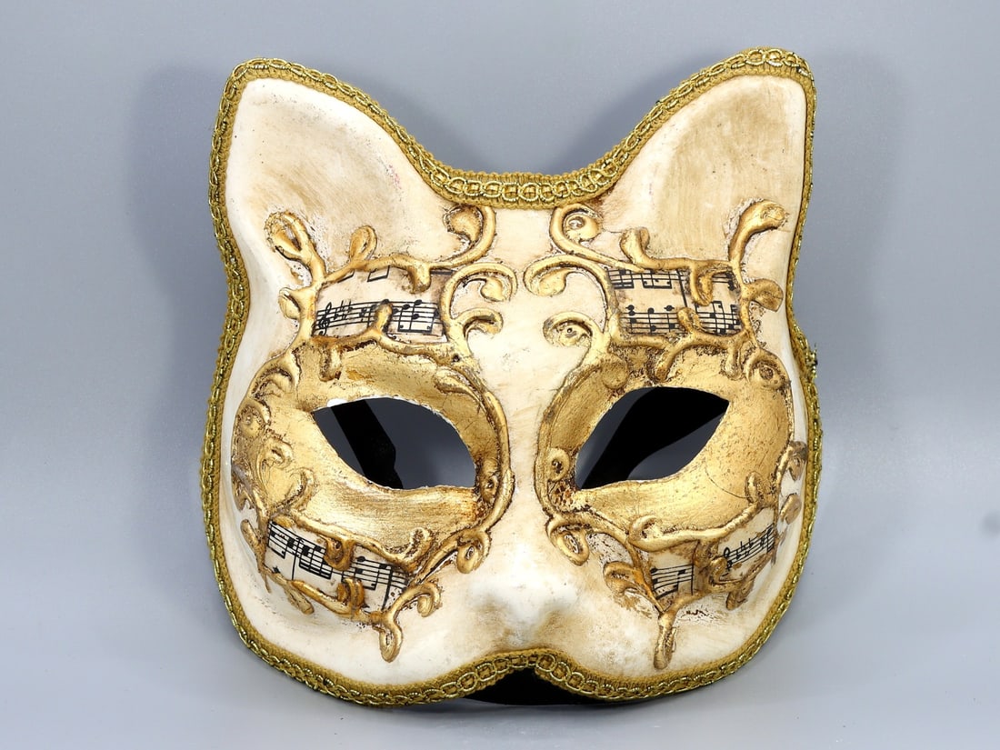 6.5" Luxury Venezia Golden Leaf Cat Mask Original Italian Hand Printed (1 of 3)