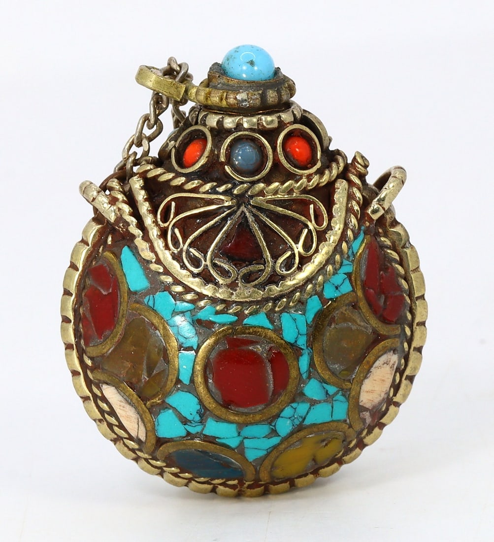 Antique Vintage Chinese Tibetan Red & Blue Colored Stone Snuff Bottle (1 of 3)