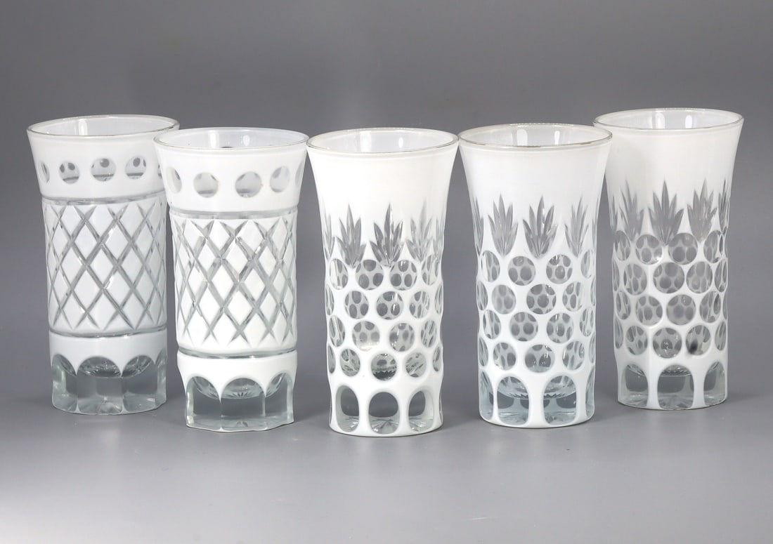 5 Japanese Edo Kiriko White Bamboo Fence Design Highball Glass Tumblers (1 of 3)