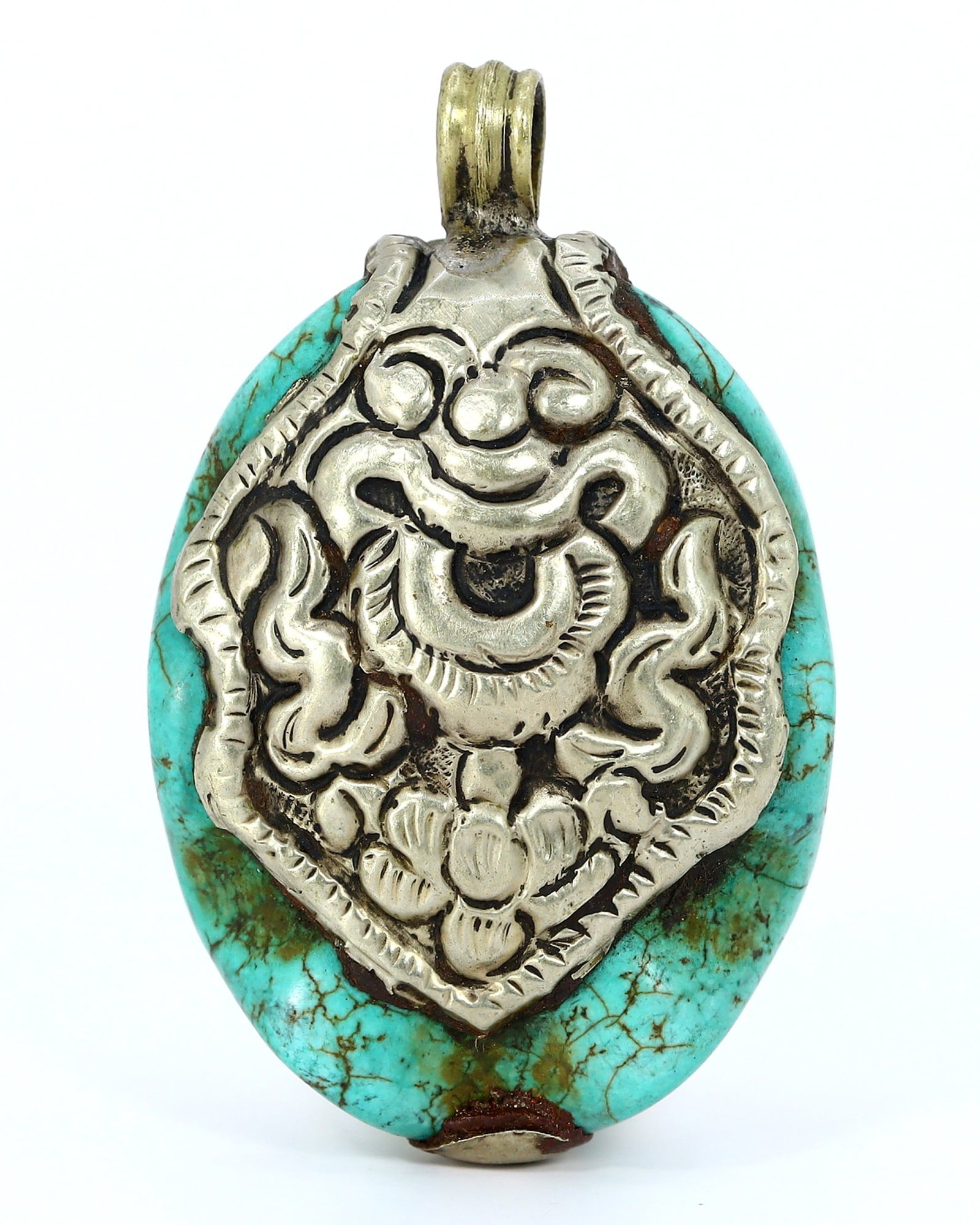 Vintage Tibetan Sky Blue Turquoise with Tribal Silver Pendant Locket: 5x3cm Weight: 25.3 grams
