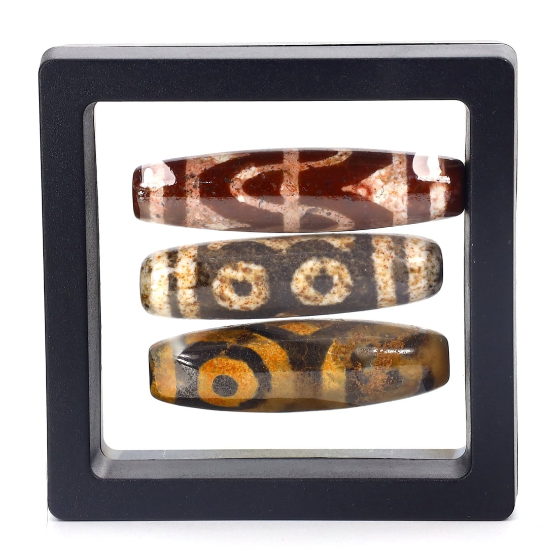 Collection of Three Chinese Tibetan Etched Agate Carnelian Eyes dZi Bead (1 of 2)