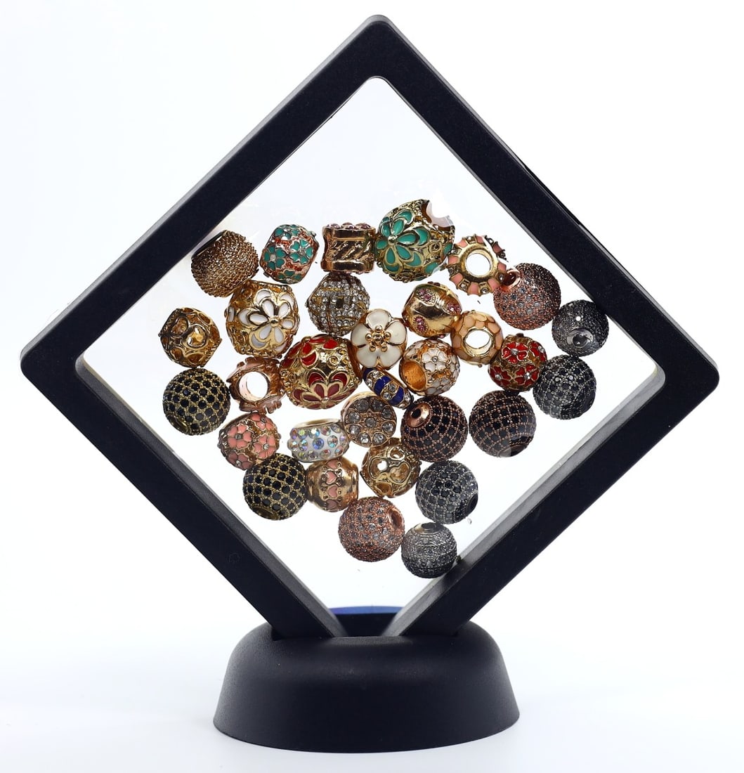 Assorted Collection of Czech Rhinestone Silver Rondelle Spacer Beads: 0.5-1.5cm Weight: 125 grams