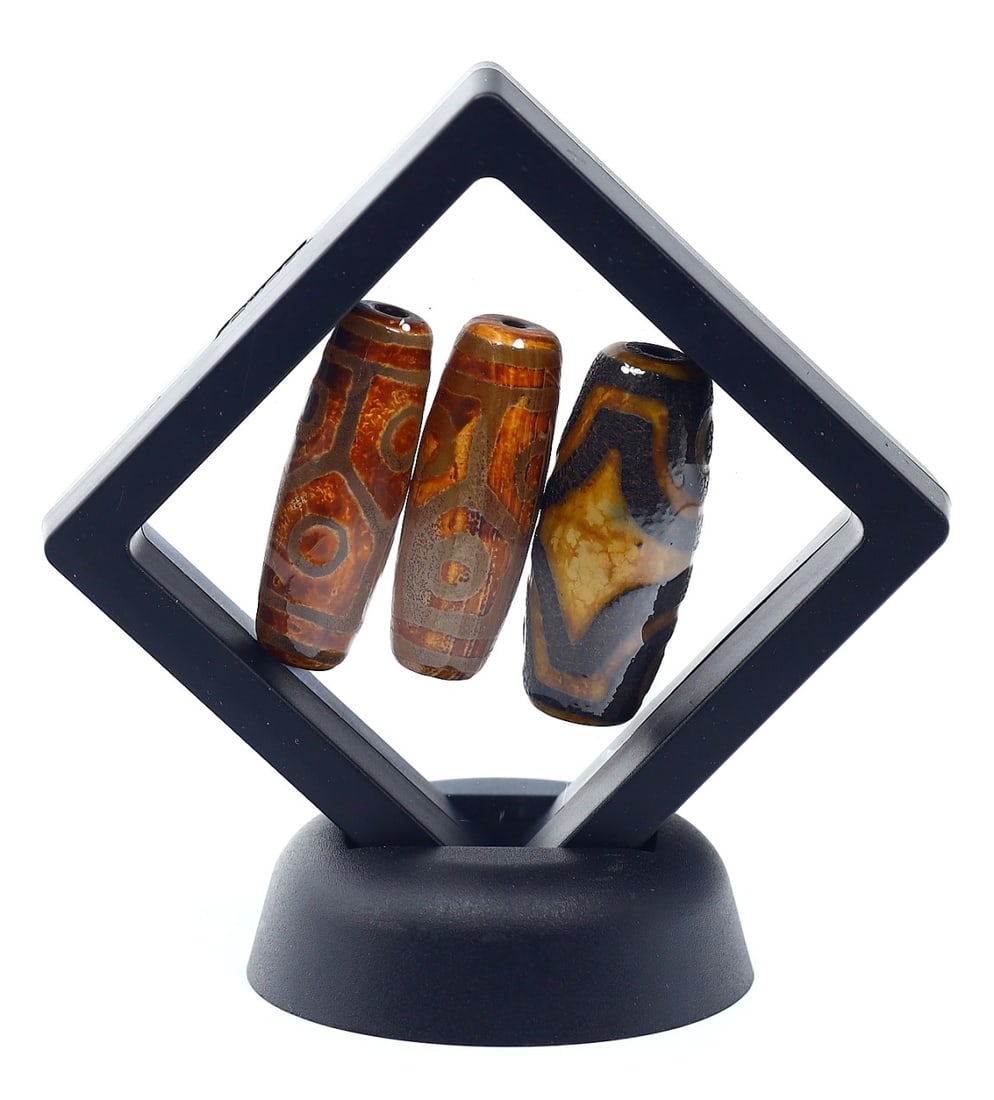Collection of Three Chinese Tibetan Etched Agate Carnelian dZi Bead (1 of 2)