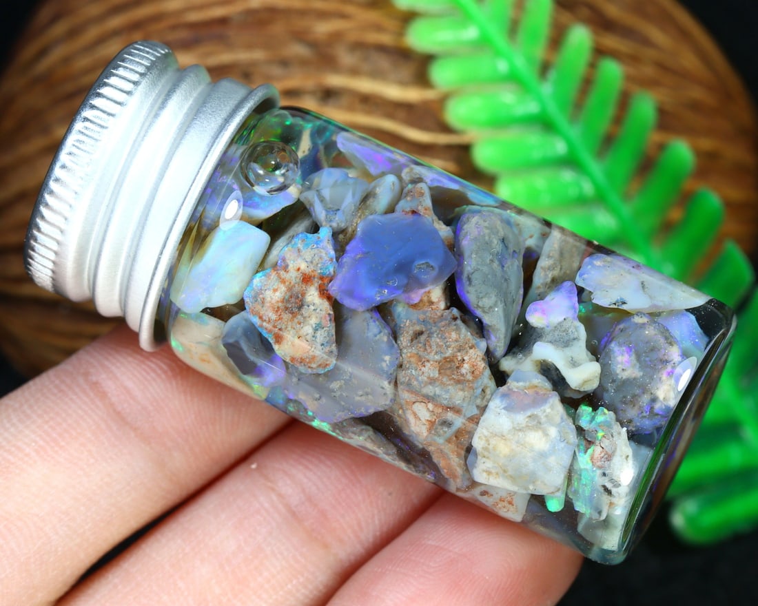 56.5Ct Natural Australian Lightning Ridge Black Opal Specimen Rough Jar (1 of 2)