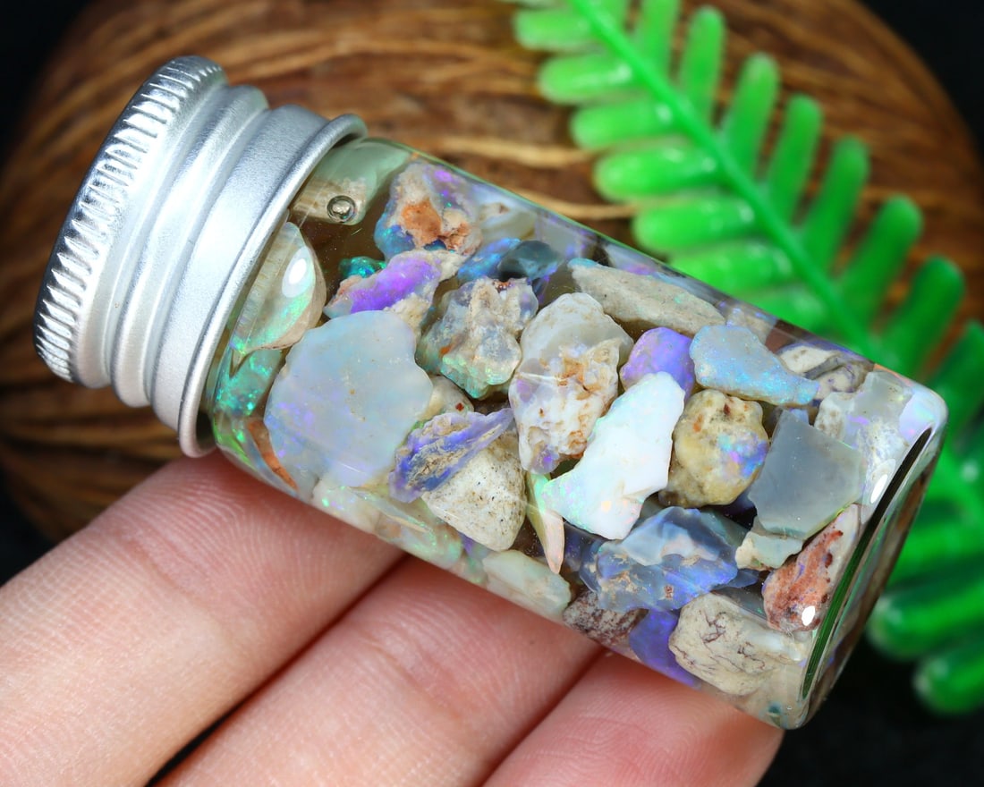 60Ct Natural Australian Lightning Ridge Black Opal Specimen Rough Jar (1 of 2)