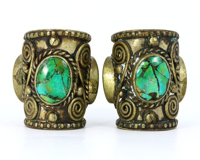 Vintage Tibetan Natural Turquoise Stone Tribal Silver Pendant Beads (1 of 3)