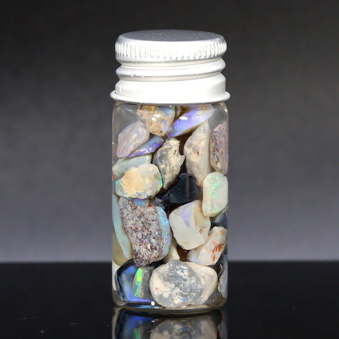 53Ct Natural Australian Lightning Ridge Black Opal Specimen Rough Jar: 7mm-18mm Weight: 53 carats