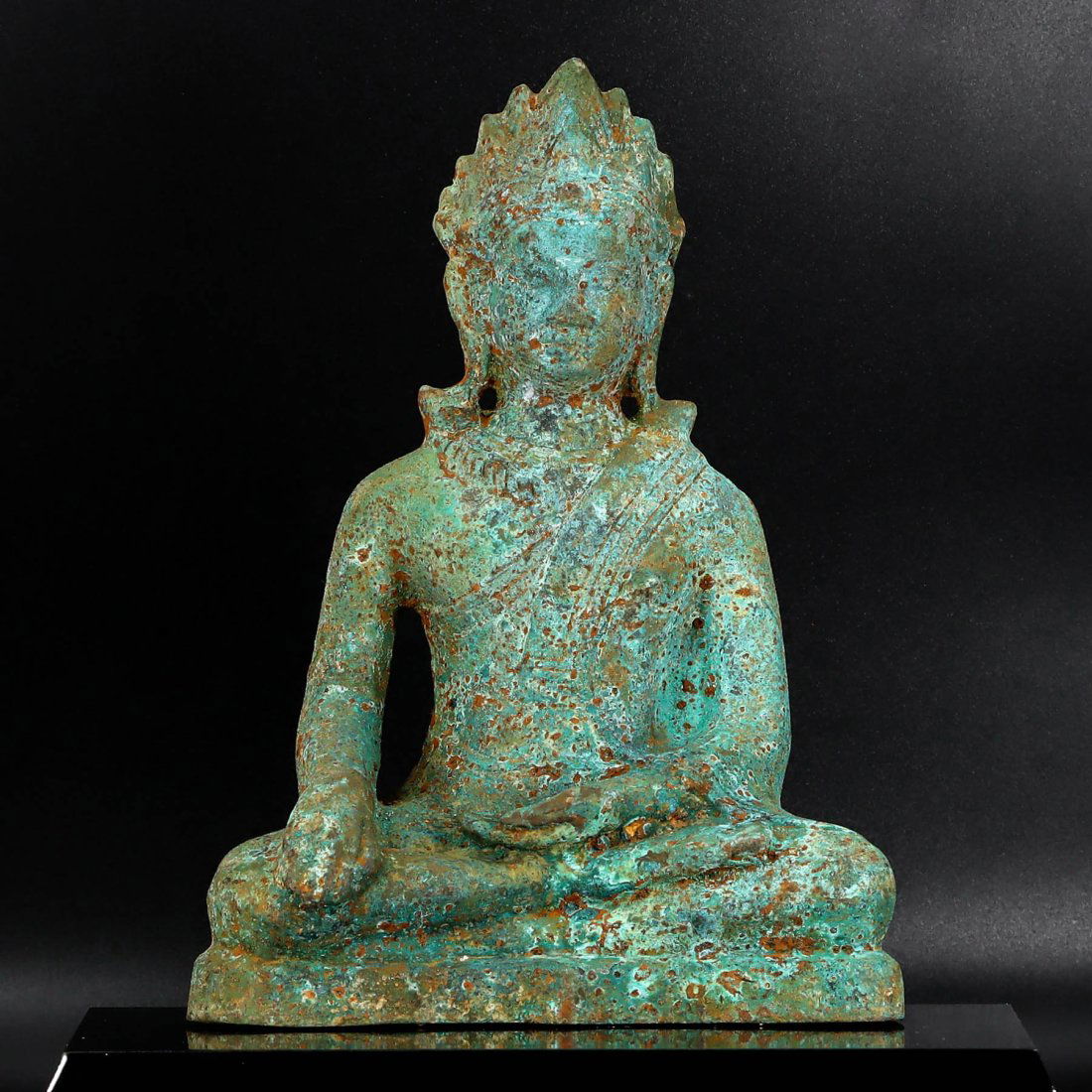 Vintage Old Southeast Asian Seated Crowned Bronze Buddha Khmer Style Cambodia (1 of 3)