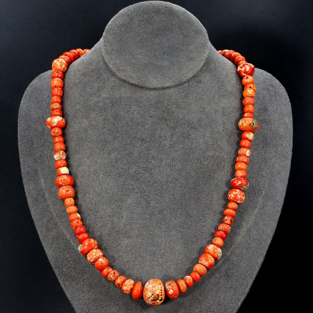 22" inches Old Tibetan Red Coral Beaded Mala Prayer Bead Necklace (1 of 2)