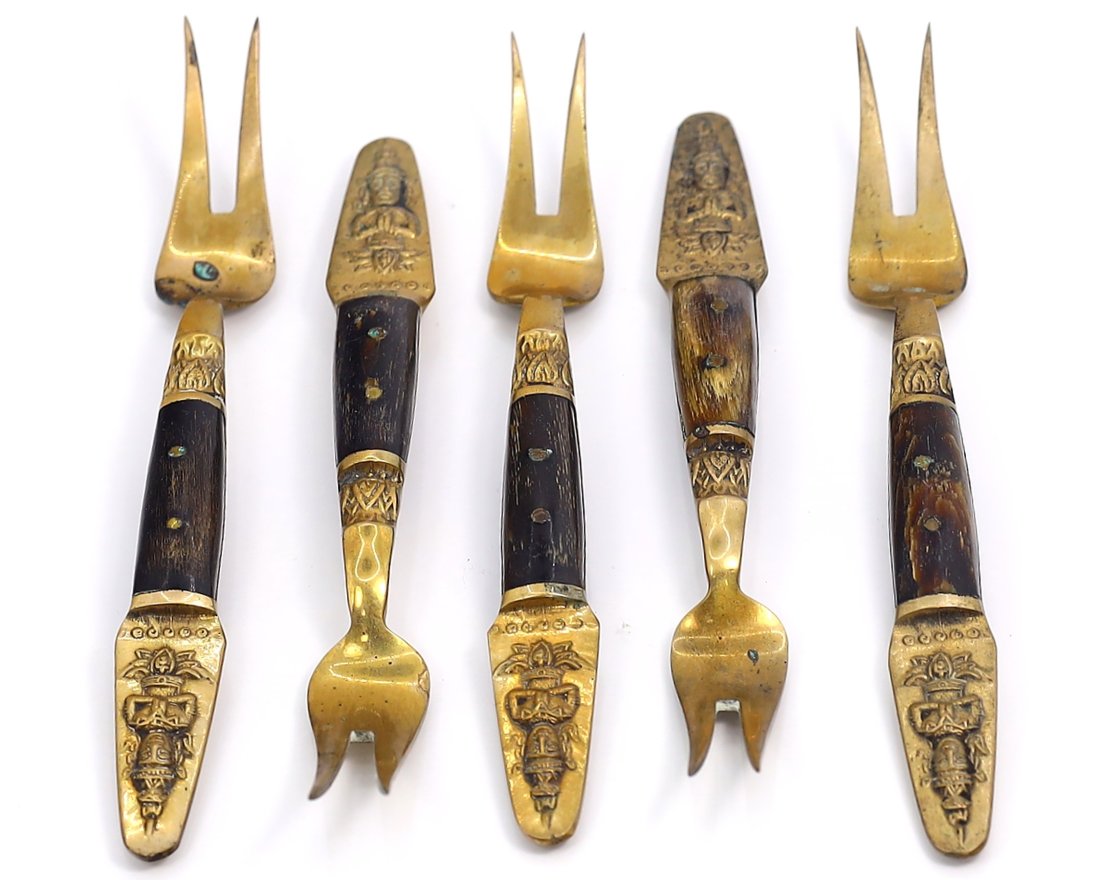 Collection of Four Vintage Thai Siam Brass Fork (1 of 1)