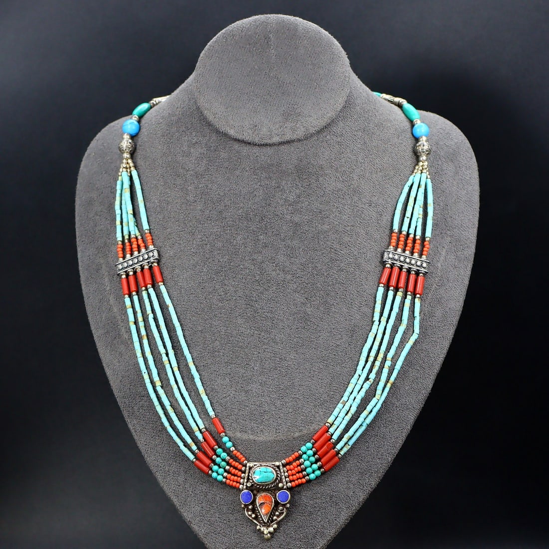 Vintage Himalayan Tibetan Bohemian Style Tribal Silver Necklace Pendant: 24" inches Weight: 41 grams