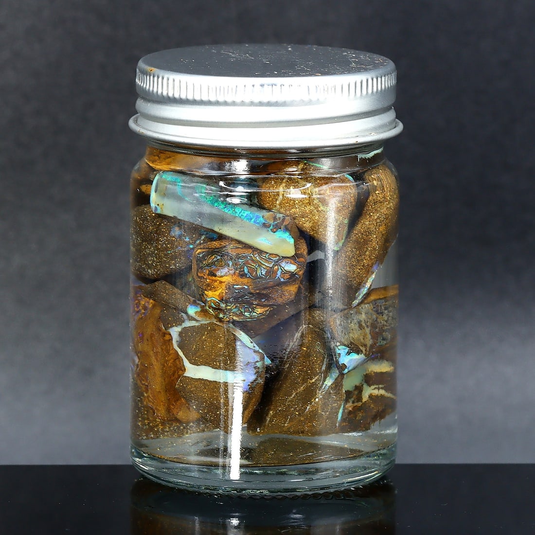 330Ct Australian Rare Fossilized Boulder Opal Raw Rough Jar (1 of 2)