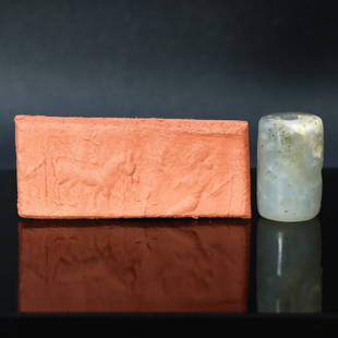 Ancient Mesopotamian Chalcedony Cylinder Stamp Seal with Modern Impression: 2x1cm Weight: 10grams