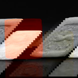 Ancient Byzantine Period Granite Marble Stamp Seal with Moden Impression: 2.5x2.5cm Weight: 10 grams