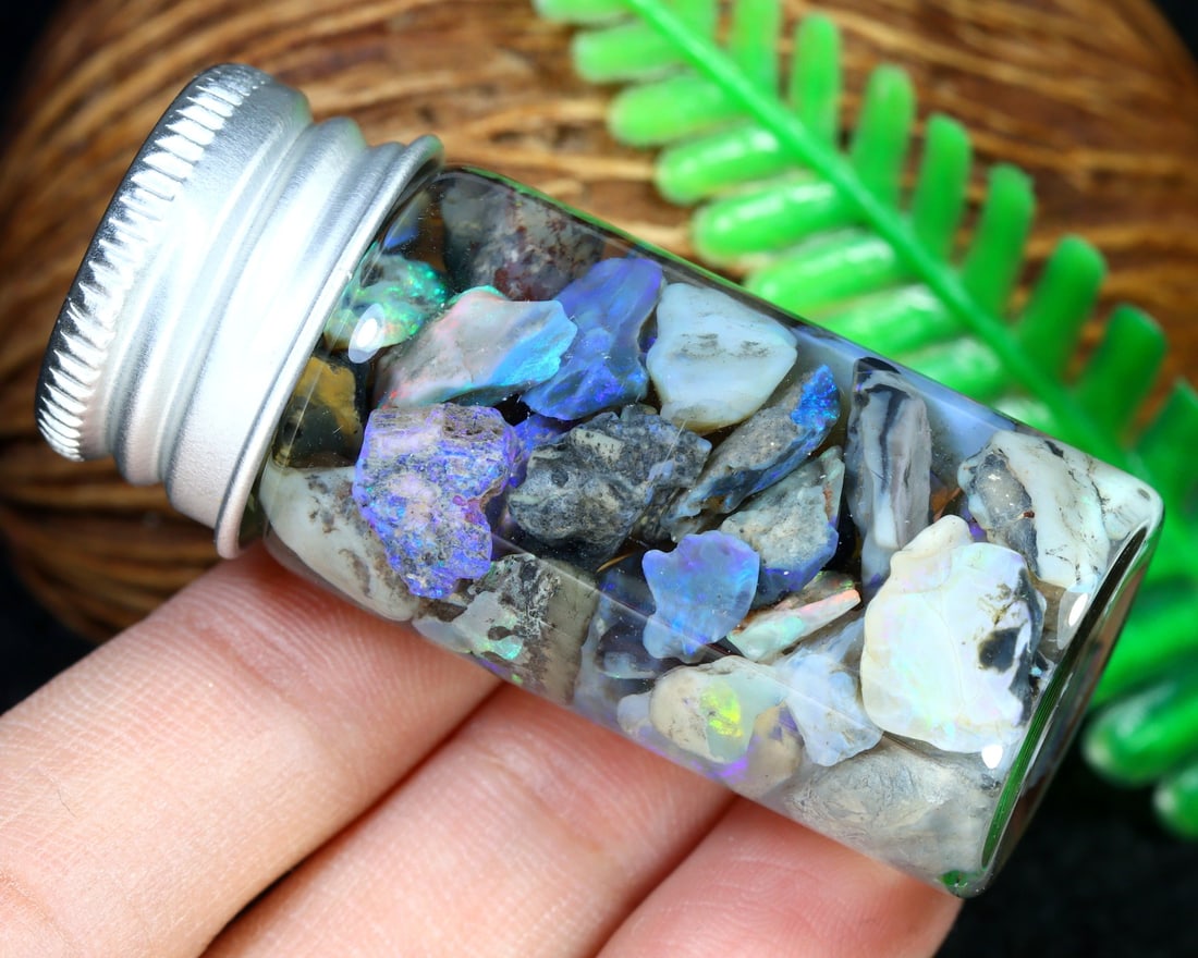 59Ct Natural Australian Lightning Ridge Black Opal Specimen Rough Jar (1 of 2)