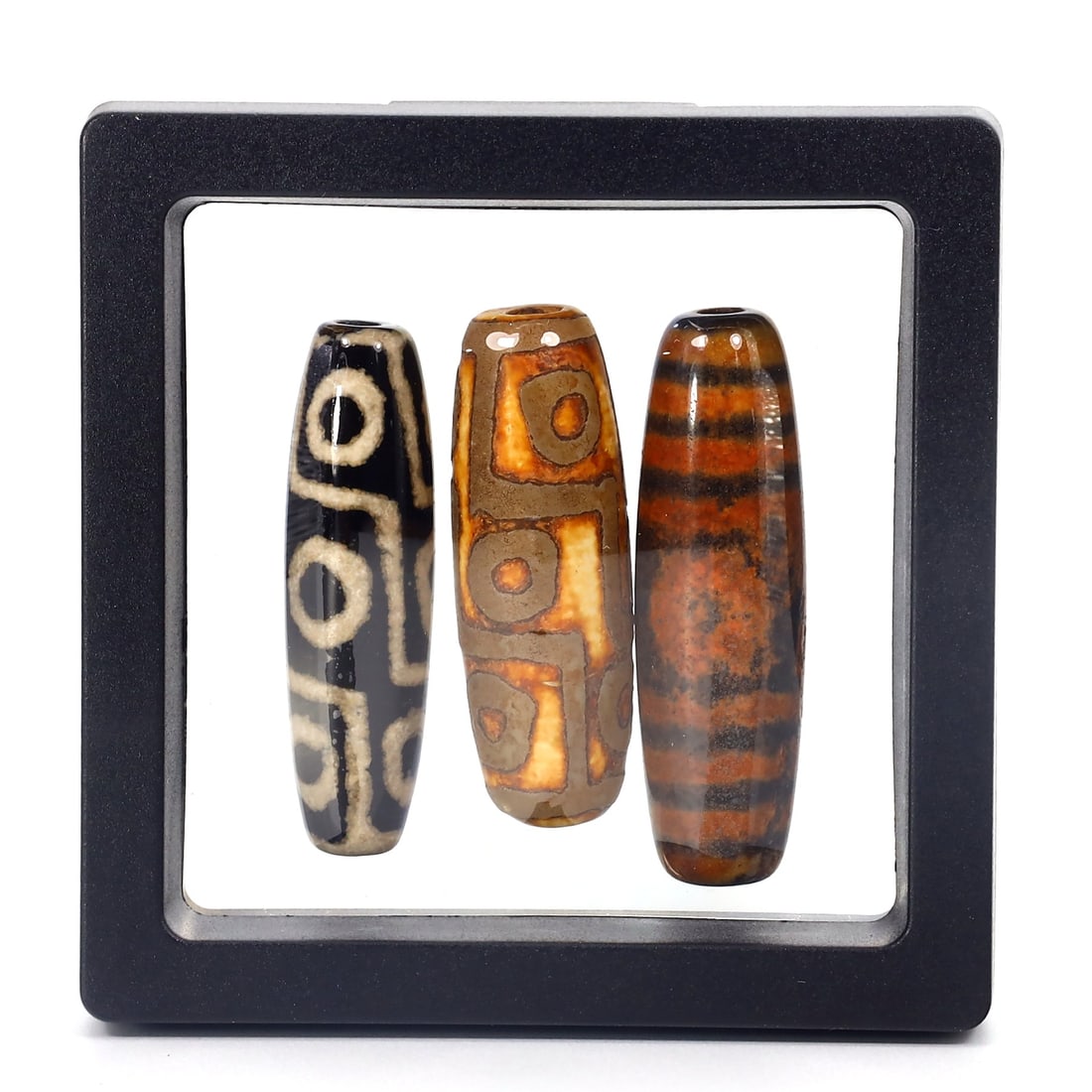 Collection of Three Chinese Tibetan Etched Agate Carnelian dZi Bead (1 of 3)