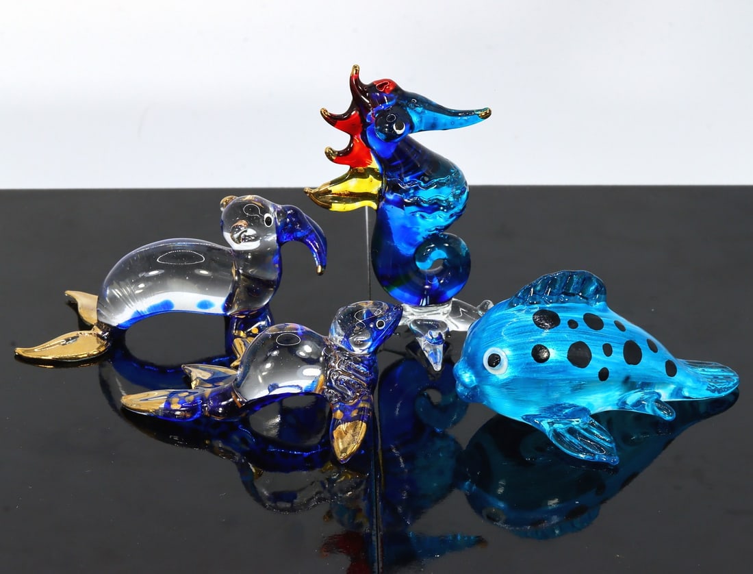 Collection of 4 Hand Blown Animal Miniatures Glass Paperweights Art Glass Figurine (1 of 2)