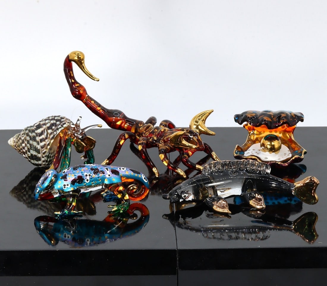 Collection of 5 Hand Blown Animal Miniatures Glass Paperweights Art Glass Figurine (1 of 2)