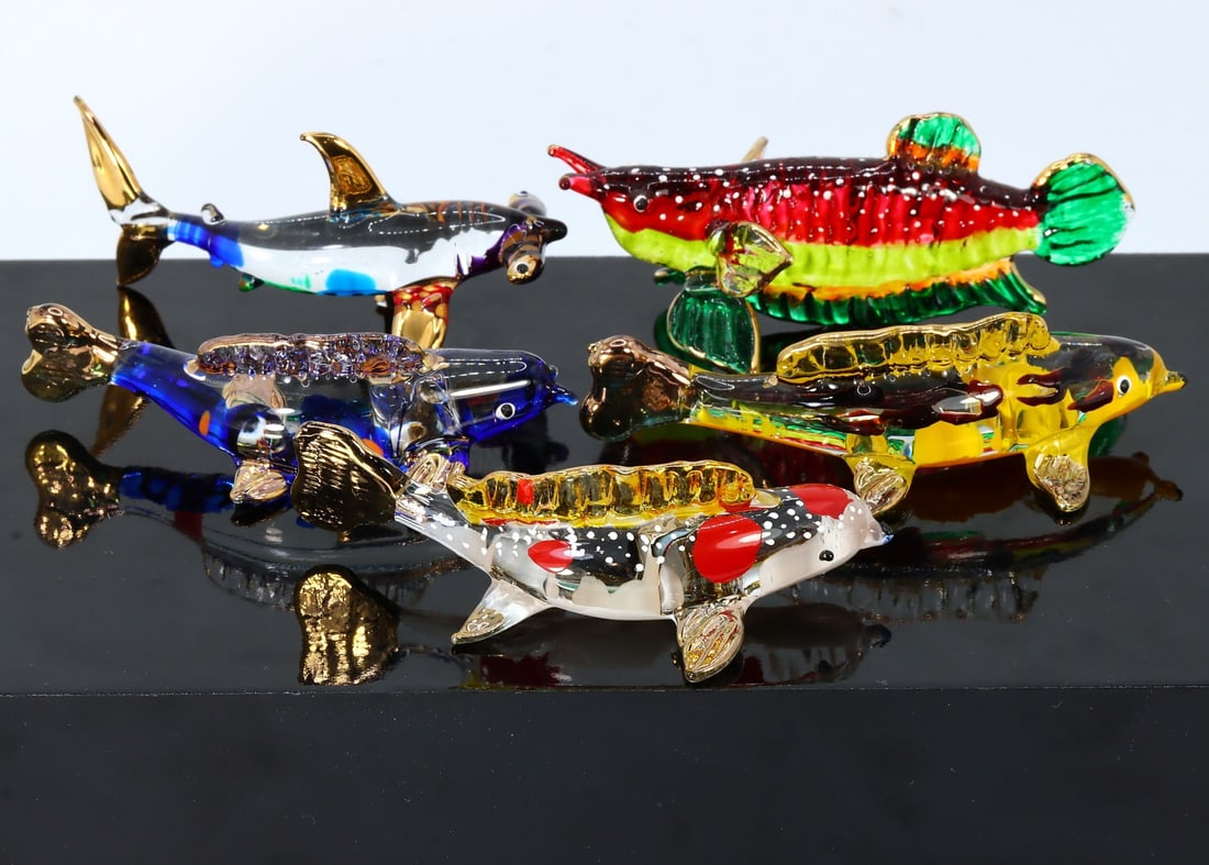 Collection of 5 Hand Blown Animal Miniatures Glass Paperweights Art Glass Figurine (1 of 2)