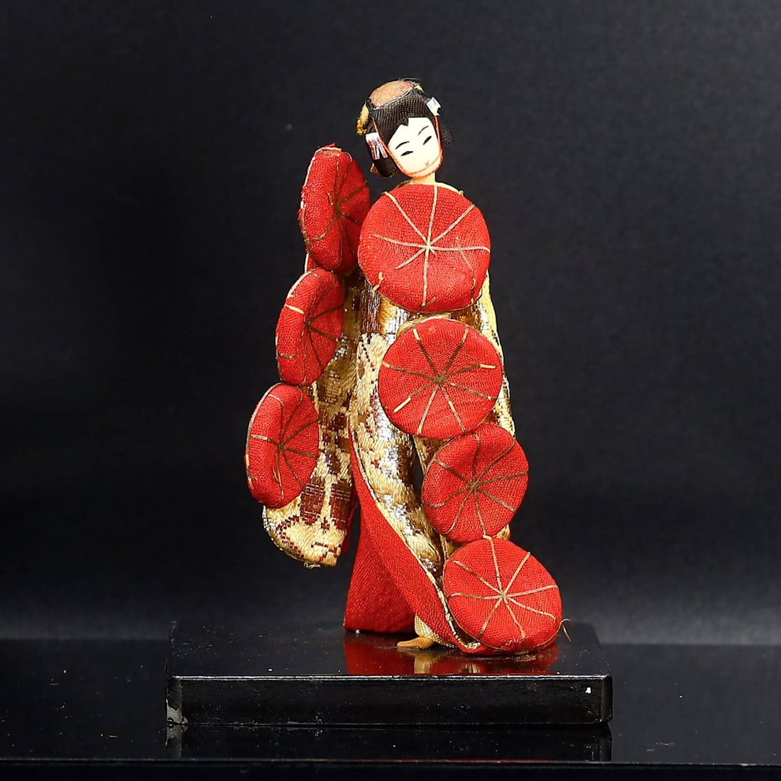Vintage 1970's Japanese Doll in Red and Gold Brocade Kimono Traditional Doll (1 of 2)