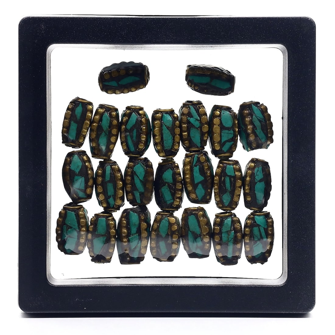 Collection of Vintage Tibetan Turquoise Inlay Pendant Beads: 13x8mm Weight: 30 grams
