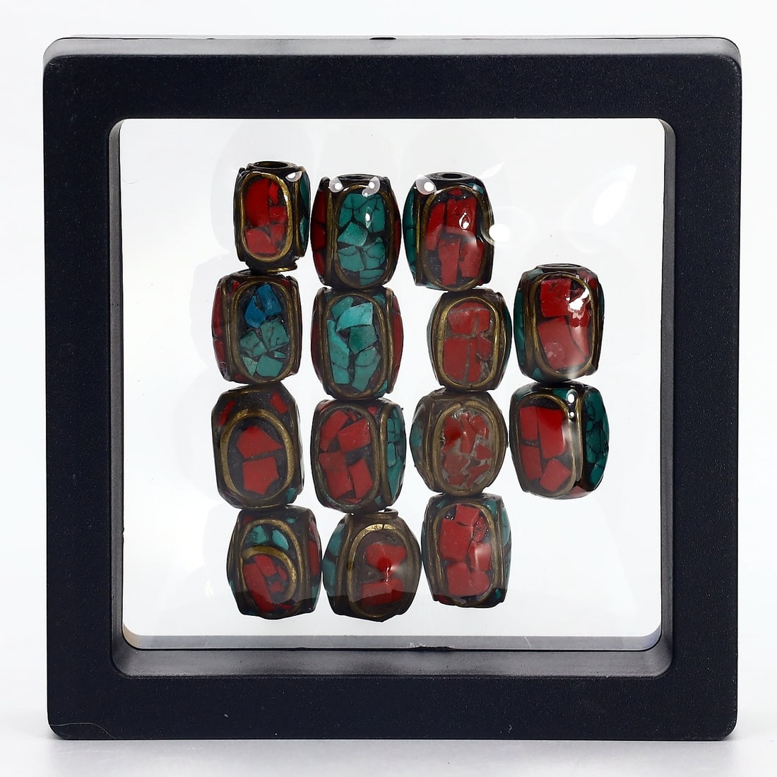 Collection of Vintage Tibetan Turquoise Coral Inlay Pendant Beads: 11x9mm Weight: 24 grams