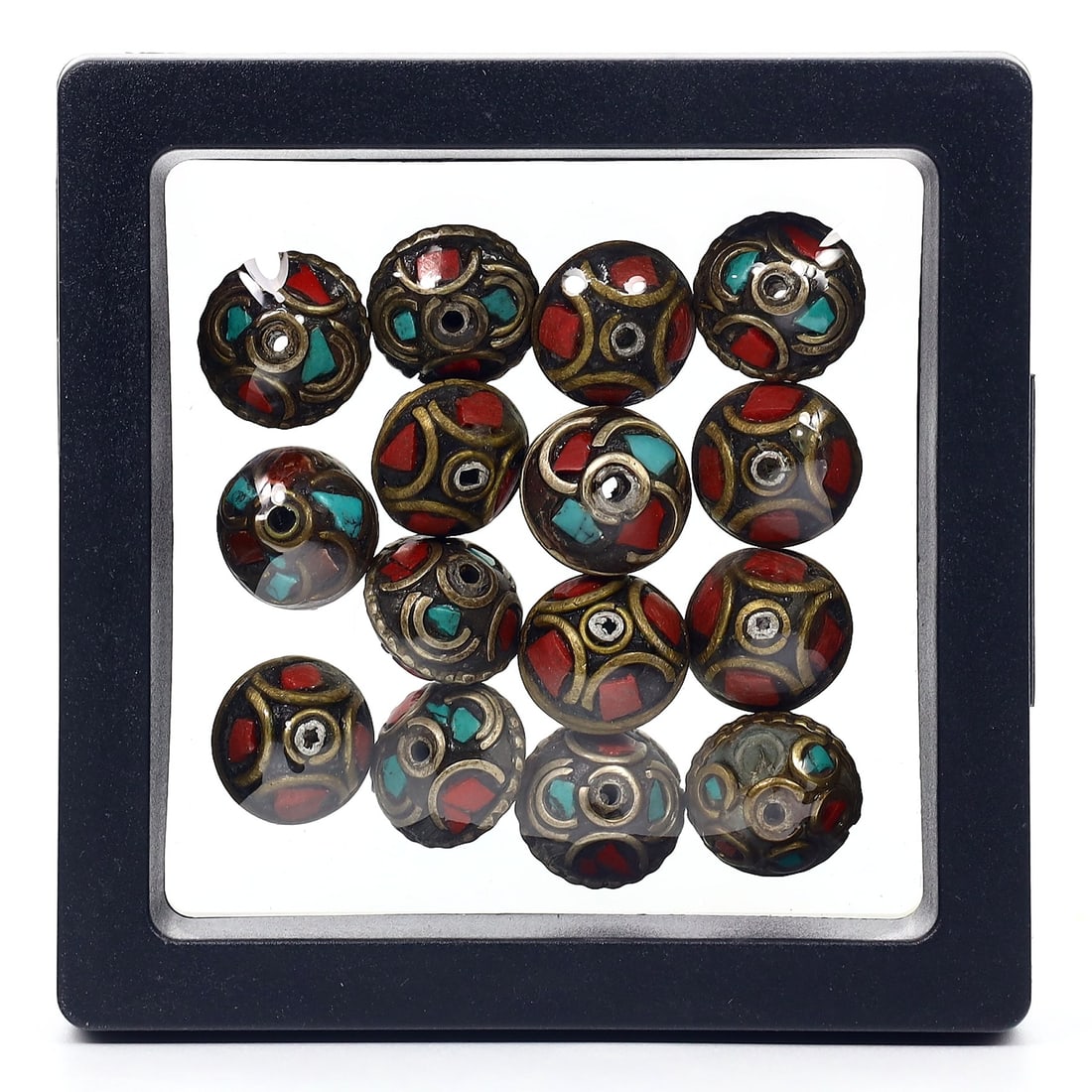 Collection of Vintage Tibetan Turquoise Coral Inlay Pendant Beads: 12x8mm Weight: 28 grams