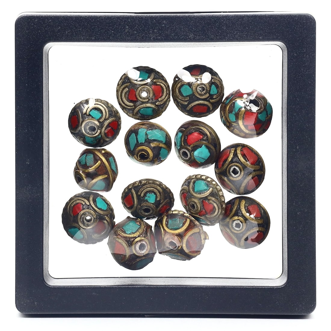 Collection of Vintage Tibetan Turquoise Coral Inlay Pendant Beads: 12x8mm Weight: 26 grams