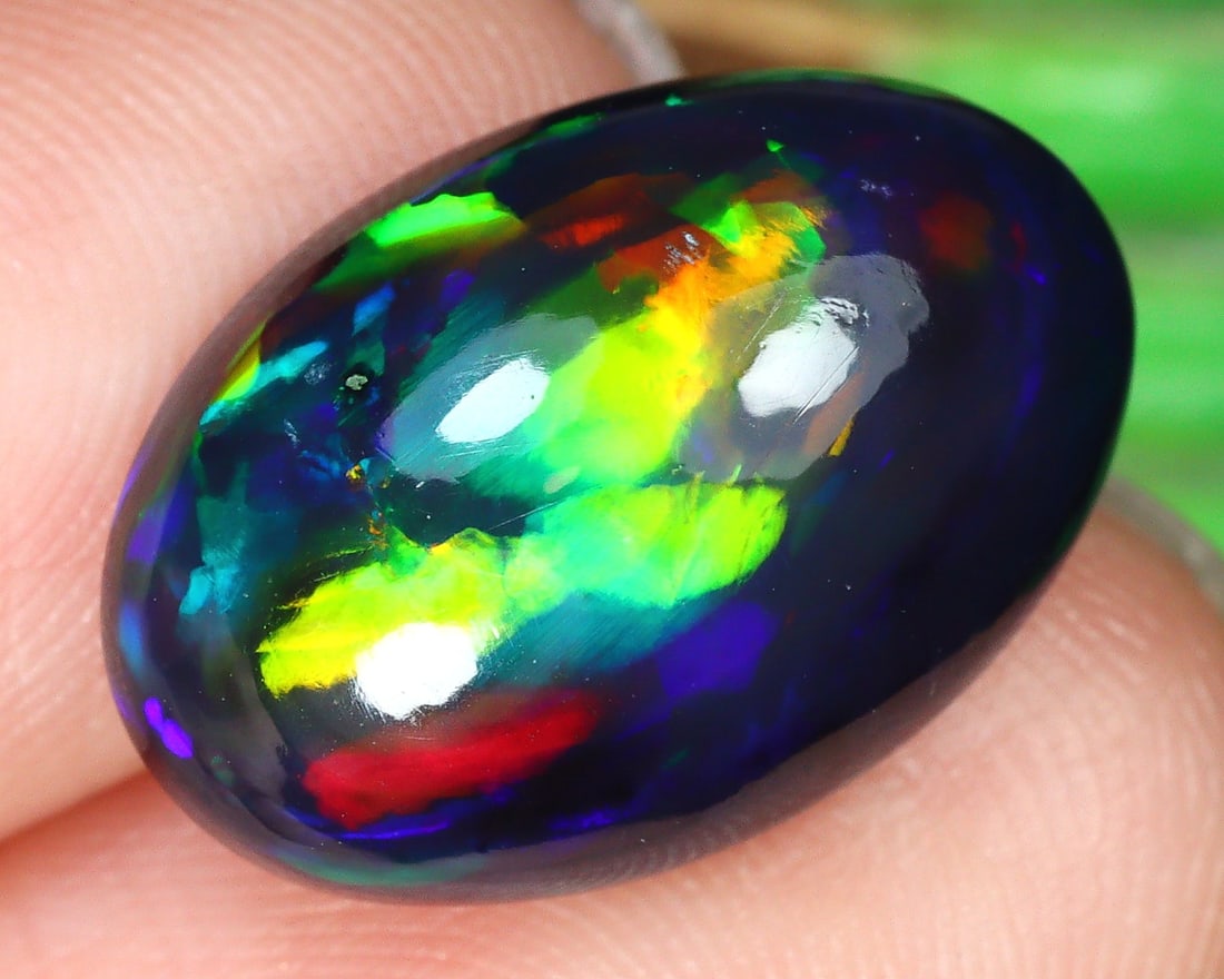 5.9Ct Natural Ethiopian Welo Black Smoke Opal Cabochon: 16x10x7mm Weight: 5.9Ct