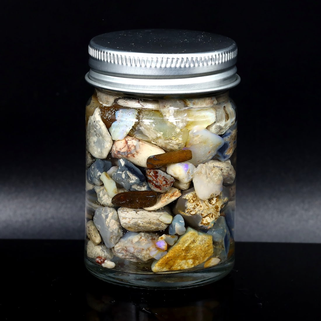 280Ct Collection of Australian Lightning Ridge Opal Rough Jar: 8-24mm Weight: 280Ct