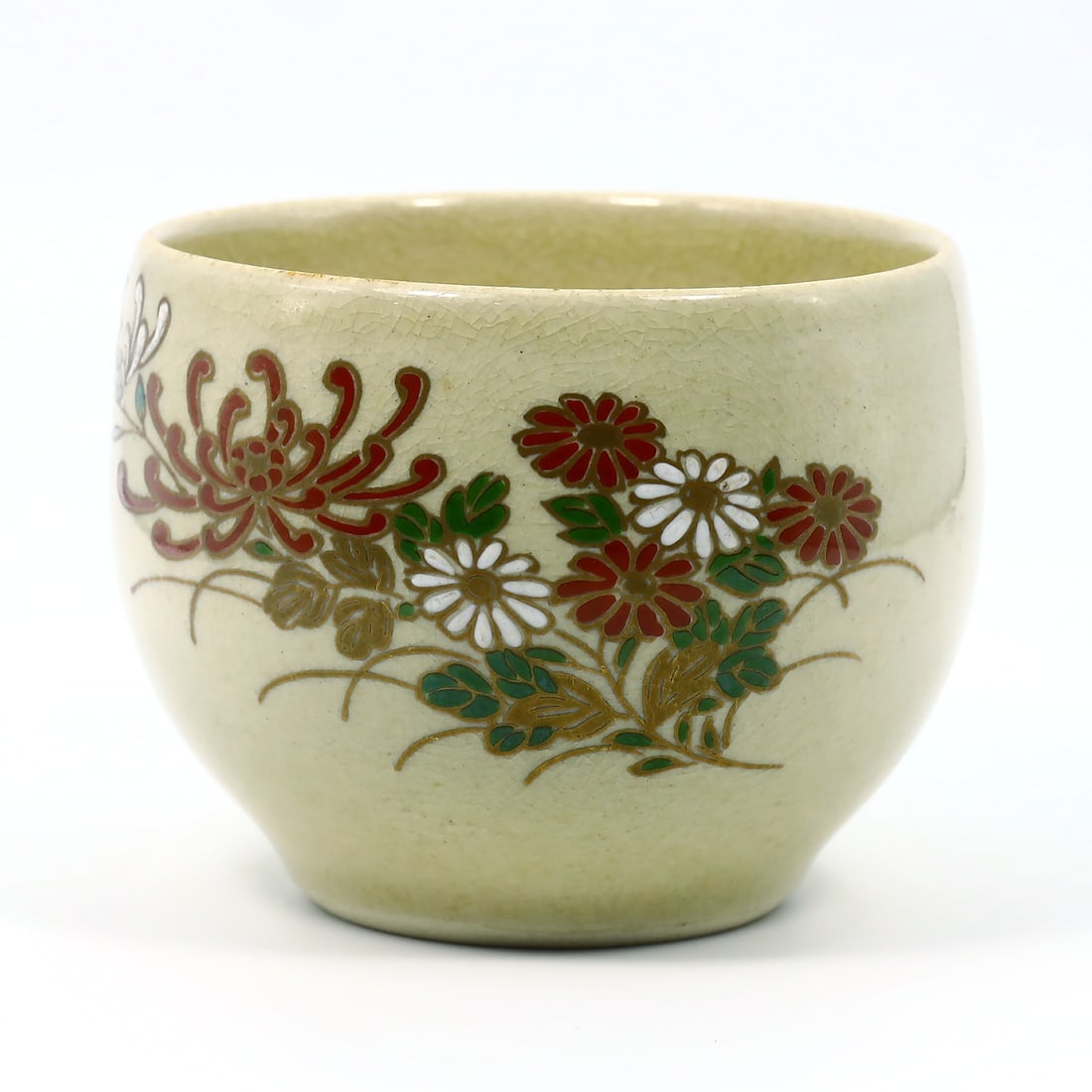 An Oriental Asian Japanese Artistic Satsuma Stamped Ceramic Matcha Tea Cup: 7x6cm Weight: 143 grams