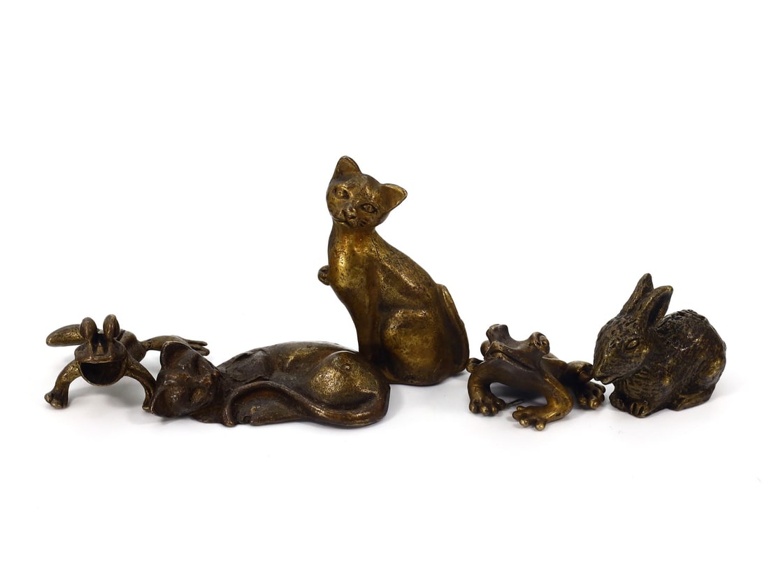 Five Indo-China Asian Old Animals Sculpture Decorative Objects: 3.5x2cm Weight: 71 grams