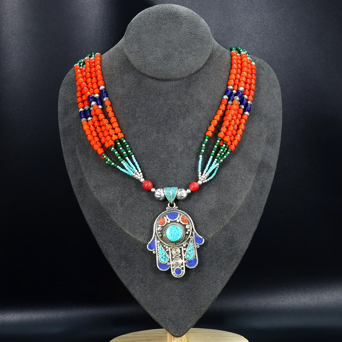 Vintage Himalayan Tibetan Traditional Tribal Silver Pendant Necklaces Set: 23''Inches Weight: 99 grams