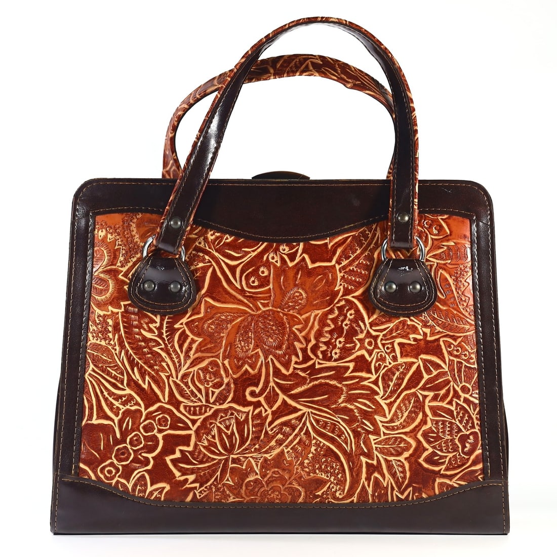 Genuine Leather Women's Purse Handbag Embossed Totem Cowhide Tote Bag Vintage Shoulder Bag USED (1 of 7)