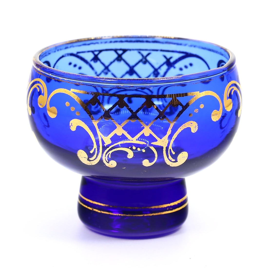 Mid Century Bohemia Czech Crystal Cobalt Blue Enamel Gold Cup Bowl (1 of 4)