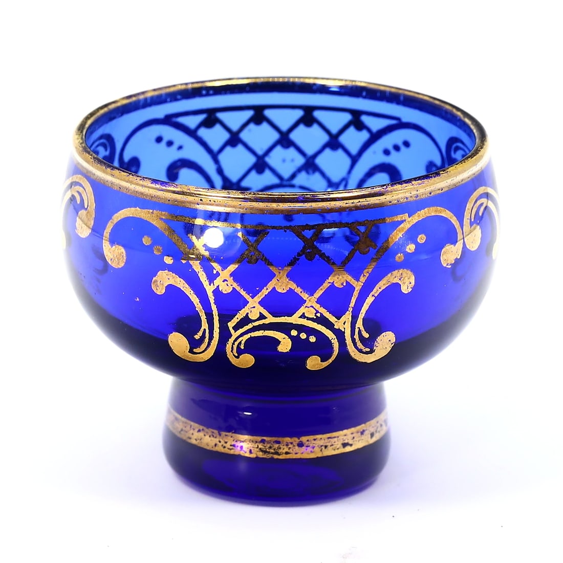 Mid Century Bohemia Czech Crystal Cobalt Blue Enamel Gold Cup Bowl (1 of 5)