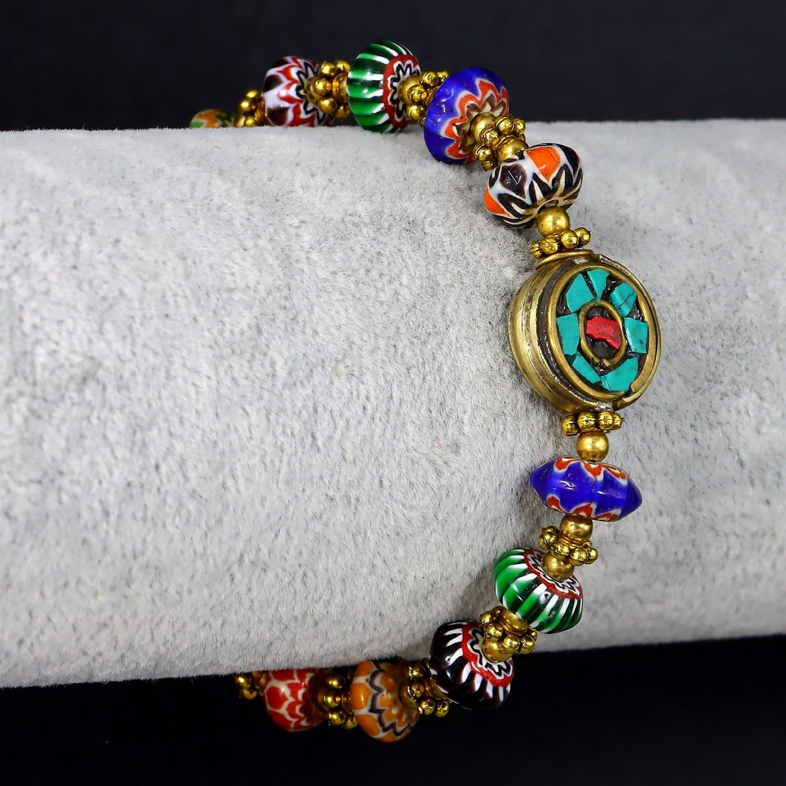 Vintage Italian Venice Chevron & Tibetan Bead Bracelet (1 of 2)