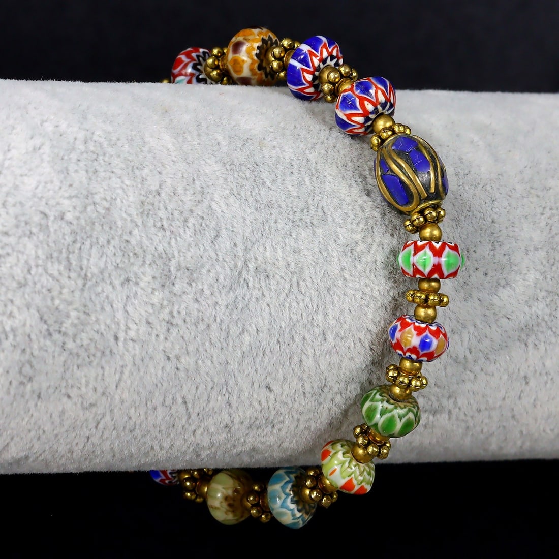 Vintage Italian Venice Chevron & Tibetan Bead Bracelet (1 of 2)