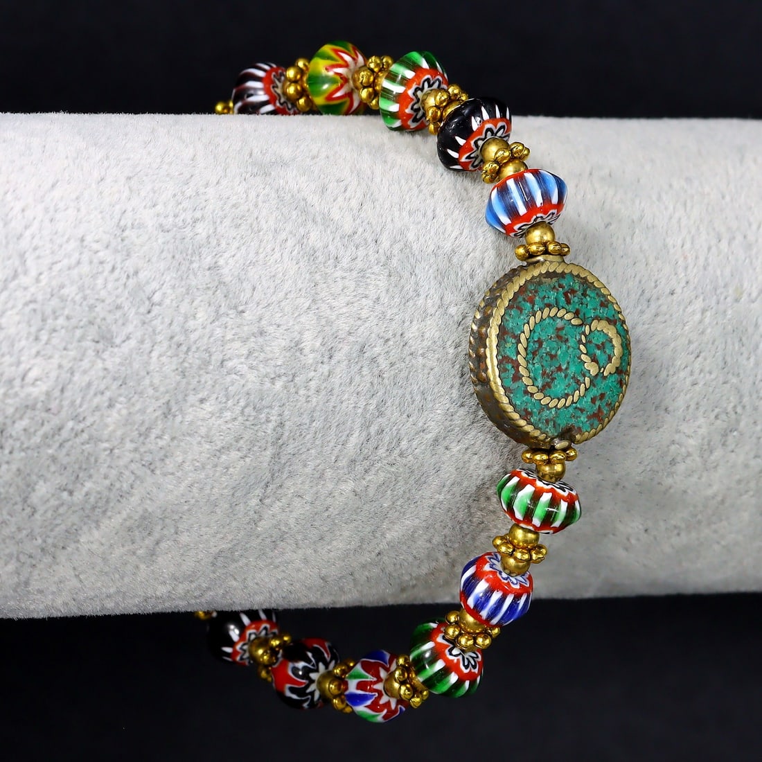 Vintage Italian Venice Chevron & Tibetan Bead Bracelet (1 of 2)