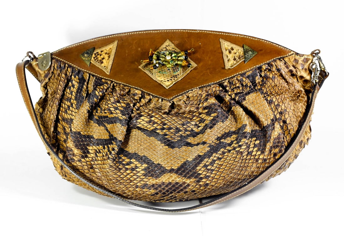 13" Vintage Genuine Python Snake Skin Leather Handbag Vsed (1 of 9)